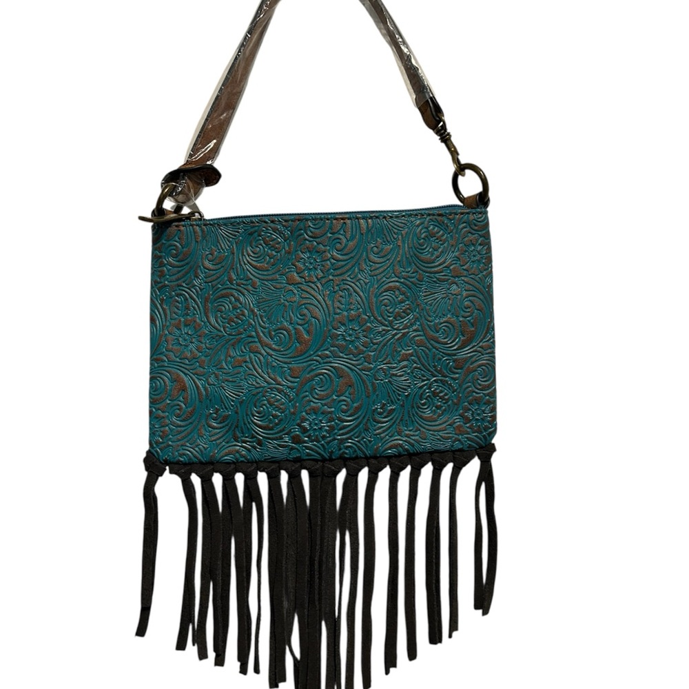 NWT: Justin Boots Brand Tooled
Embossed Fringe Convertible Bag